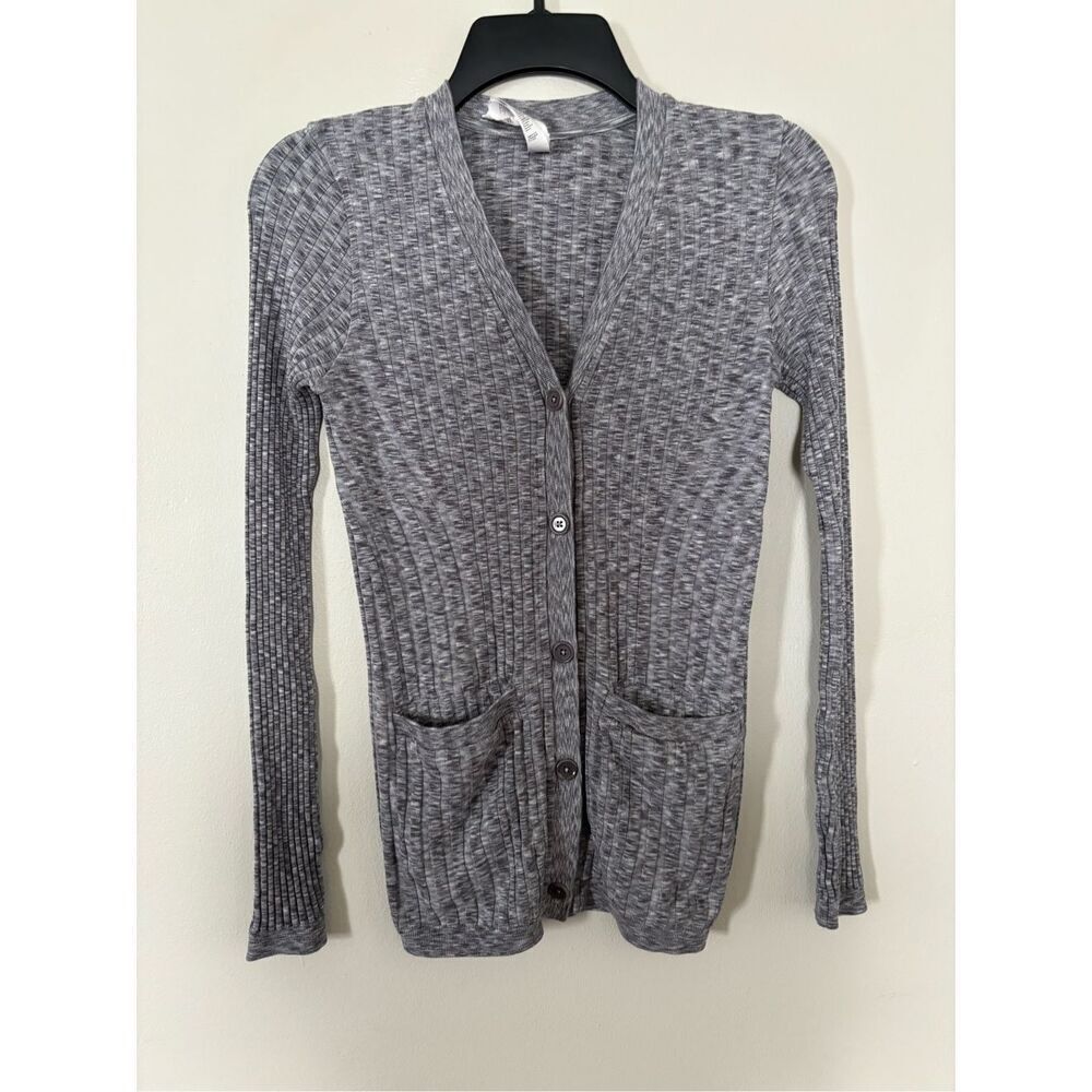 Athleta Revolve Seamless Cardigan Sweater SZ XS Gray Heather Modal Blend Ribbed